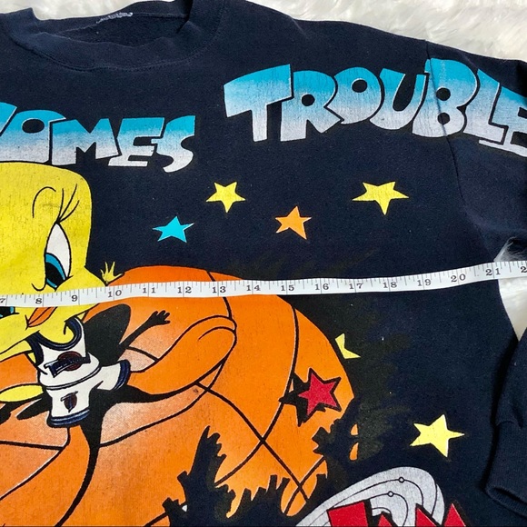 Space Jam Looney Tunes Tweety Bird Vintage 90s Dark Blue Sweatshirt Size M/L? - Picture 6 of 10
